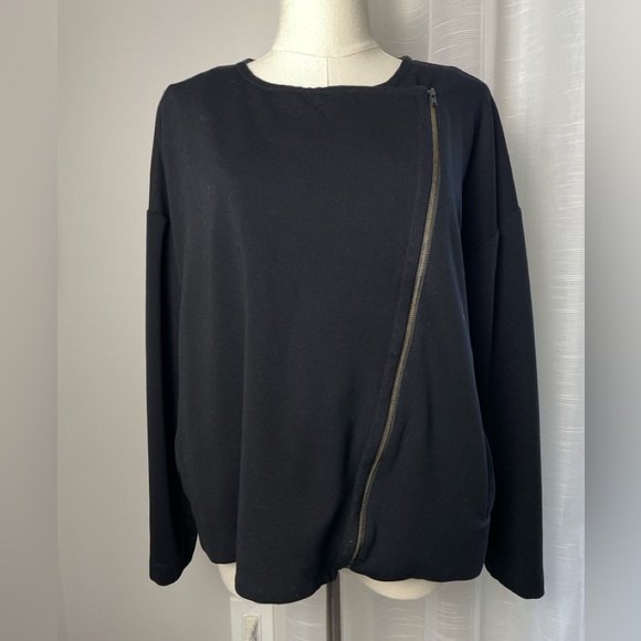 Eileen Fisher Drape Collar Long Sleeve Asymmetric Zip Short Moto Jacket Medium - Picture 2 of 10